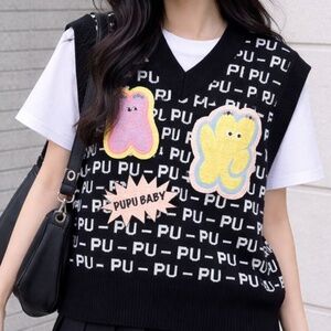 LEDIN Pupu Baby Oversized Graphic Sweater Vest. Playful Knit, M